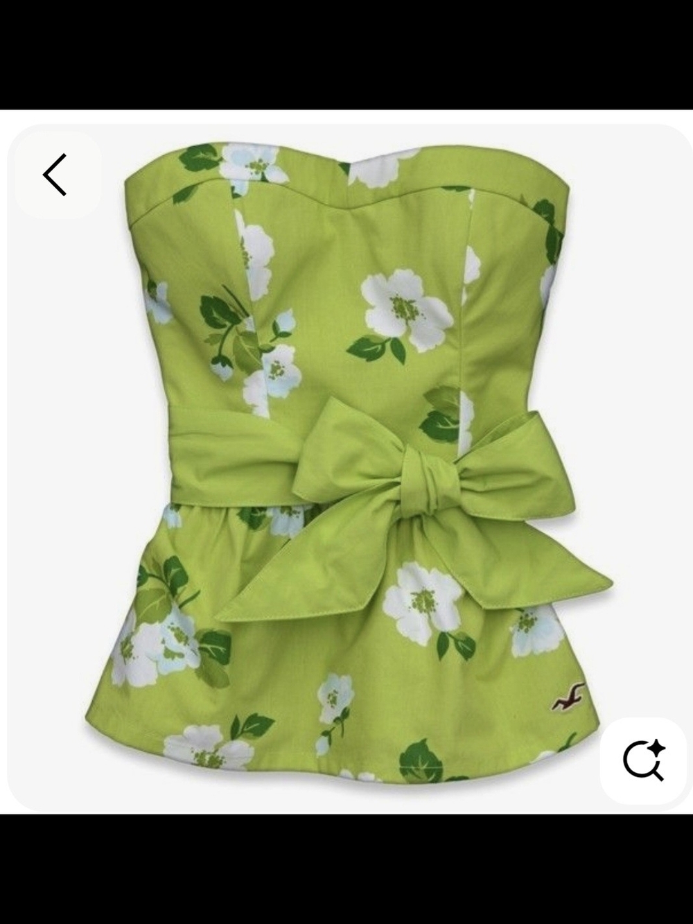 Hollister Lime Green Floral Strapless Peplum Top with Bow